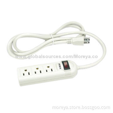 American Power Strip with 3 Socket Outlets, Extension Cord, Overload Protection